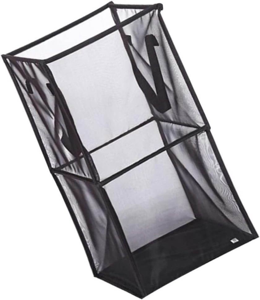 Foldable Mesh Laundry Basket Double Layer Storage Organizer for Clothes and Space Saving Design Black Color for Home and Bathroom Use