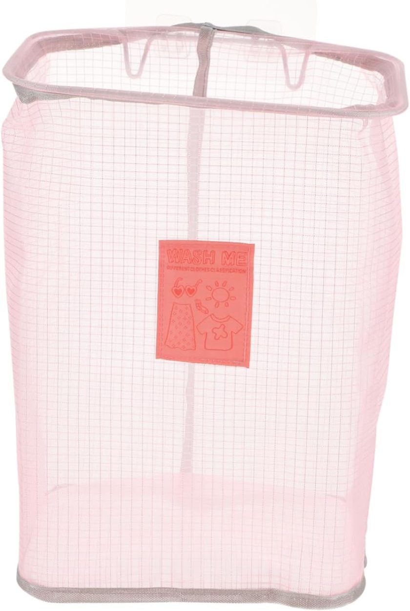 Folding Wall Mounted Dirty Clothes Basket Mesh Laundry Storage Organizer with Nail Hook for Bathroom and Home Use