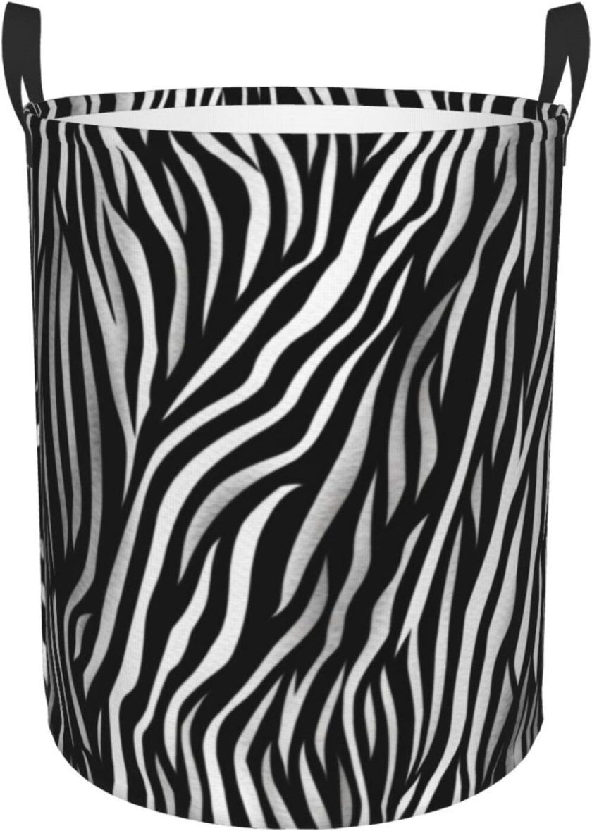 Zebra Print Laundry Basket Foldable Waterproof Laundry Hamper Clothes Storage Bin With Handles Oxford Cloth Toy Organizer Basket For Bathroom Laundry Bedroom Small