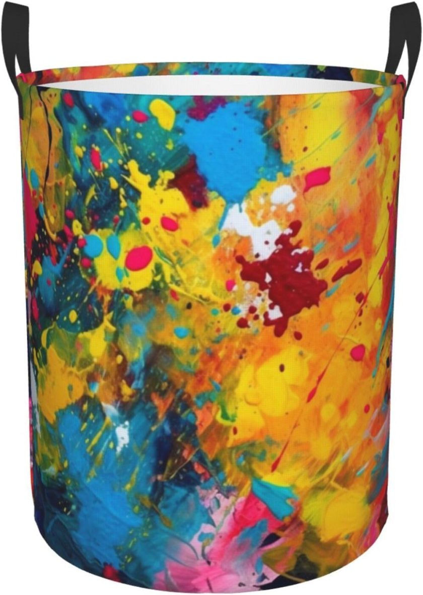 Colorful Abstract Painting Laundry Basket Foldable Waterproof Laundry Hamper Clothes Storage Bin With Handles Oxford Cloth Toy Organizer Basket For Bathroom Laundry Bedroom Small