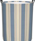 Blue Beige Stripe Laundry Basket Foldable Waterproof Laundry Hamper Clothes Storage Bin With Handles Oxford Cloth Toy Organizer Basket For Bathroom Laundry Bedroom Small