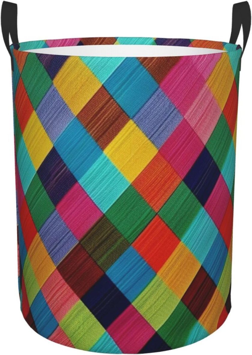 Colorful Plaid Laundry Basket Foldable Waterproof Laundry Hamper Clothes Storage Bin With Handles Oxford Cloth Toy Organizer Basket For Bathroom Laundry Bedroom Small