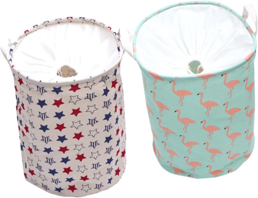 2Pcs Foldable Laundry Basket for Dirty Clothes Space Saving Storage Organizer Includes Star Pattern for Home Organization