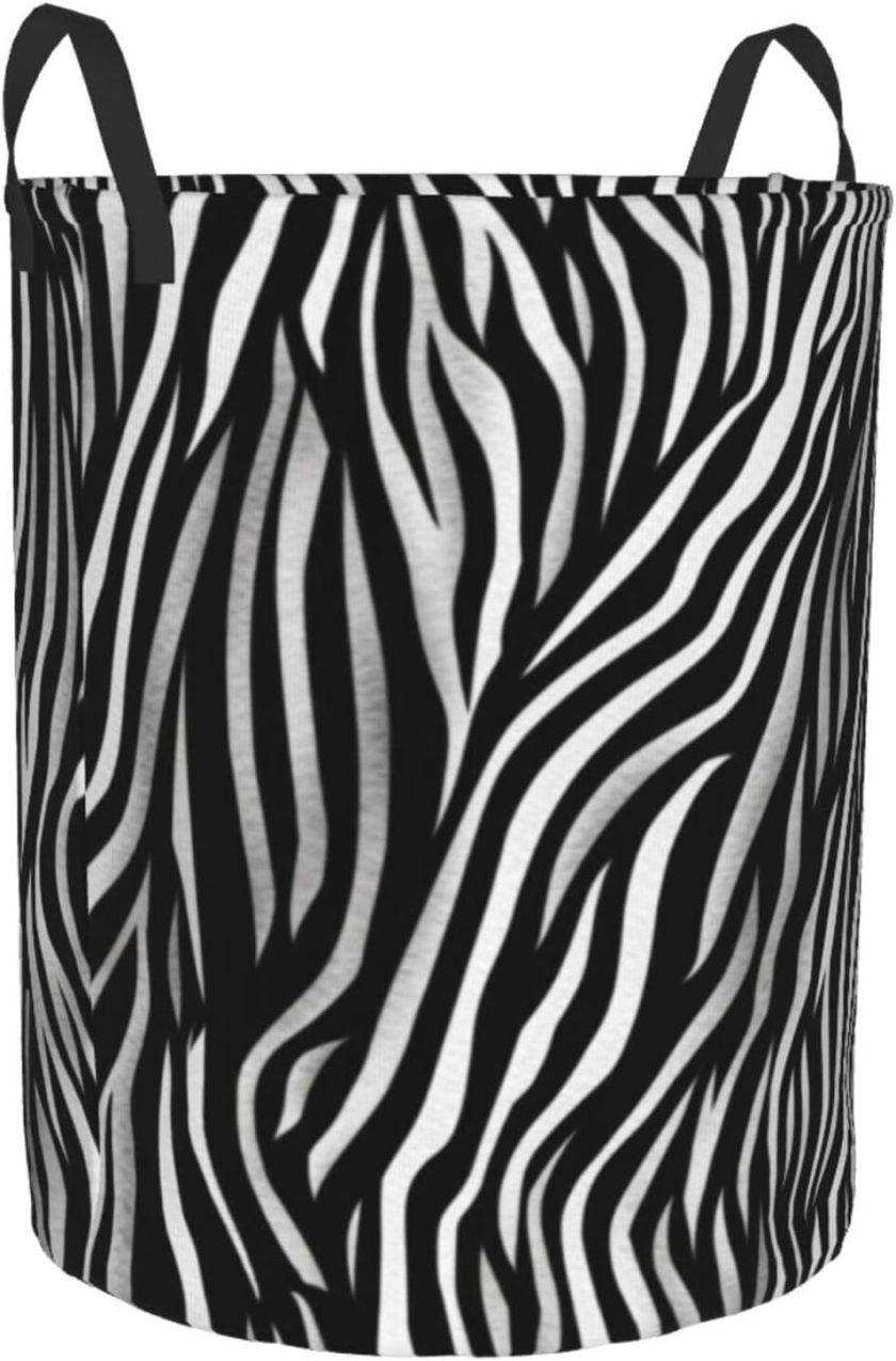 Zebra Print Laundry Basket Foldable Waterproof Laundry Hamper Clothes Storage Bin With Handles Oxford Cloth Toy Organizer Basket For Bathroom Laundry Bedroom Small - Image 2