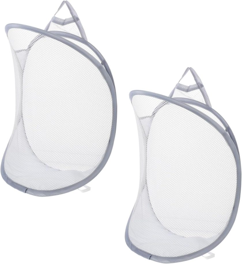 2Pcs Wall Mounted Folding Laundry Baskets Space Saving Dirty Clothes Storage Containers Versatile Hanging Baskets for Home Bathroom Bedroom