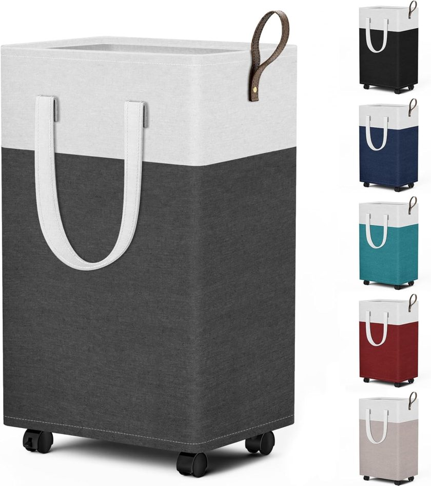 75L Rolling Laundry Basket with Wheels, Collapsible & Waterproof Laundry Hamper, Mobile Clothes Hamper, Storage Laundry Bins with Handles for Laundry Room, Bedroom, Bathroom & Dorm, Gray