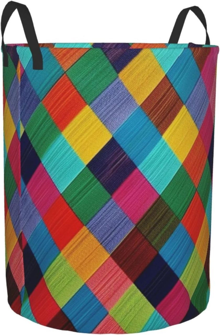 Colorful Plaid Laundry Basket Foldable Waterproof Laundry Hamper Clothes Storage Bin With Handles Oxford Cloth Toy Organizer Basket For Bathroom Laundry Bedroom Small - Image 2