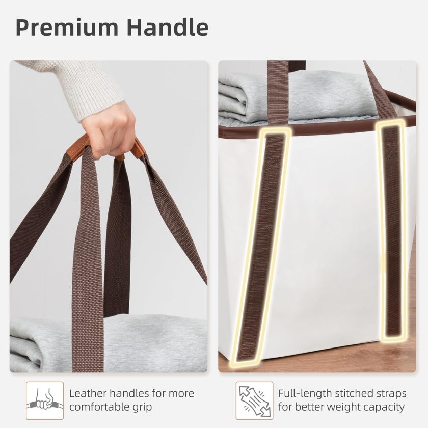 Collapsible Laundry Caddy, 128L (34 Gal) Large Collapsible Laundry Basket with Sturdy Metal Wire Frame, Long Carry Handles - Space-Saving, Foldable Laundry hamper, 2 Pack Beige - Image 2