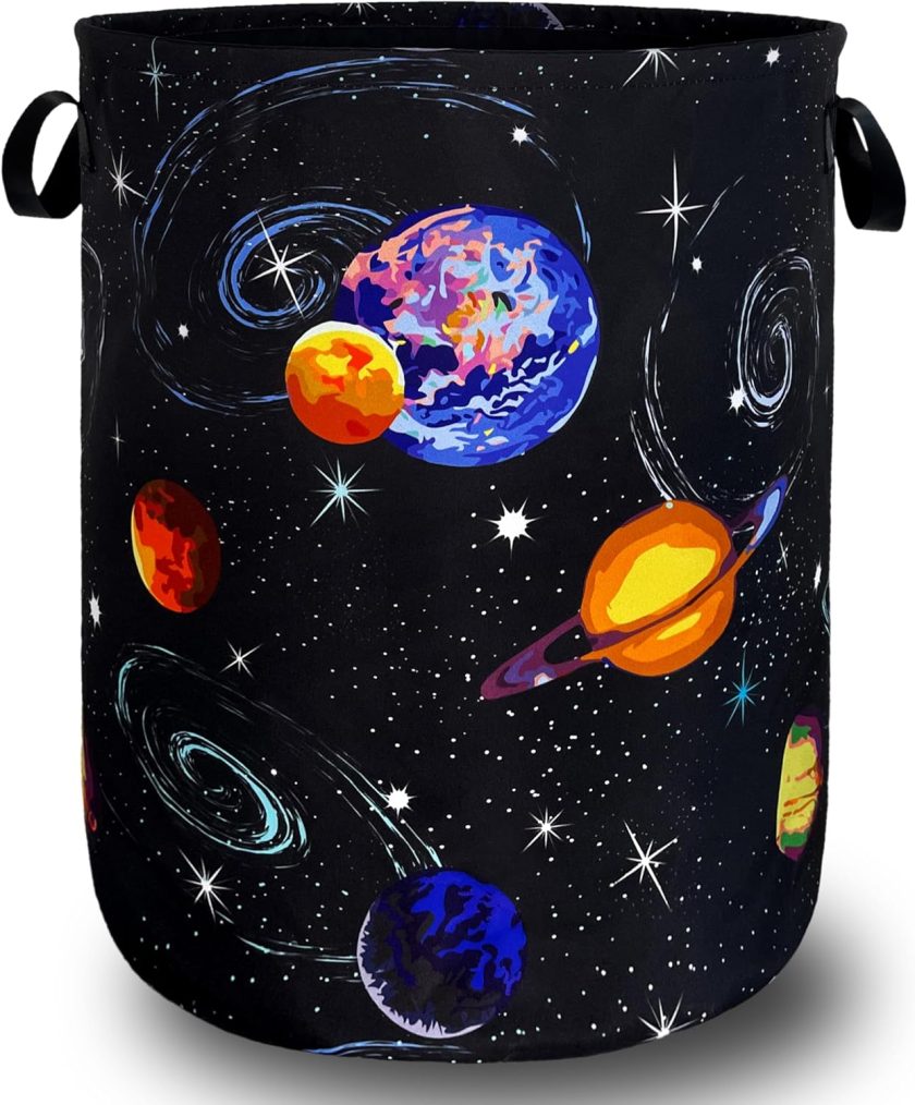 Colorful Starry Sky Planets Laundry Basket Galaxy Funny Laundry Hamper Foldable Oxford Cloth Universe Tote Bag Clothe Toy Storage Bucket 18.9"x16.5" For Bathroom/Laundry Storage/Bedroom